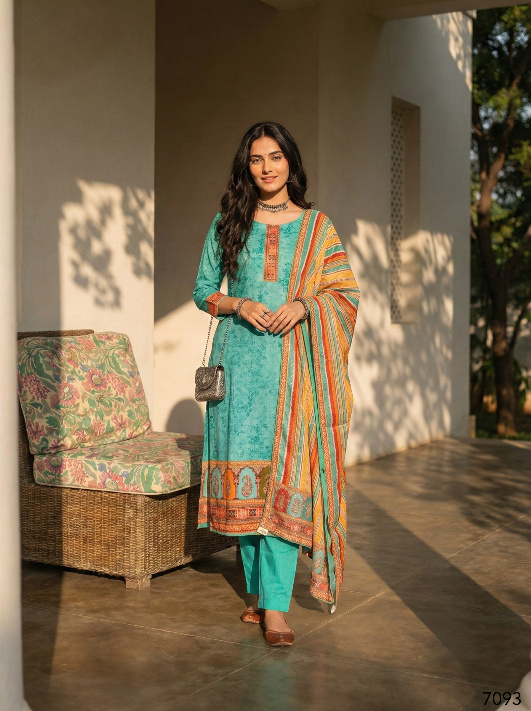 Sky Pure Soft Shimmer Cotton Printed Chudidar Suit