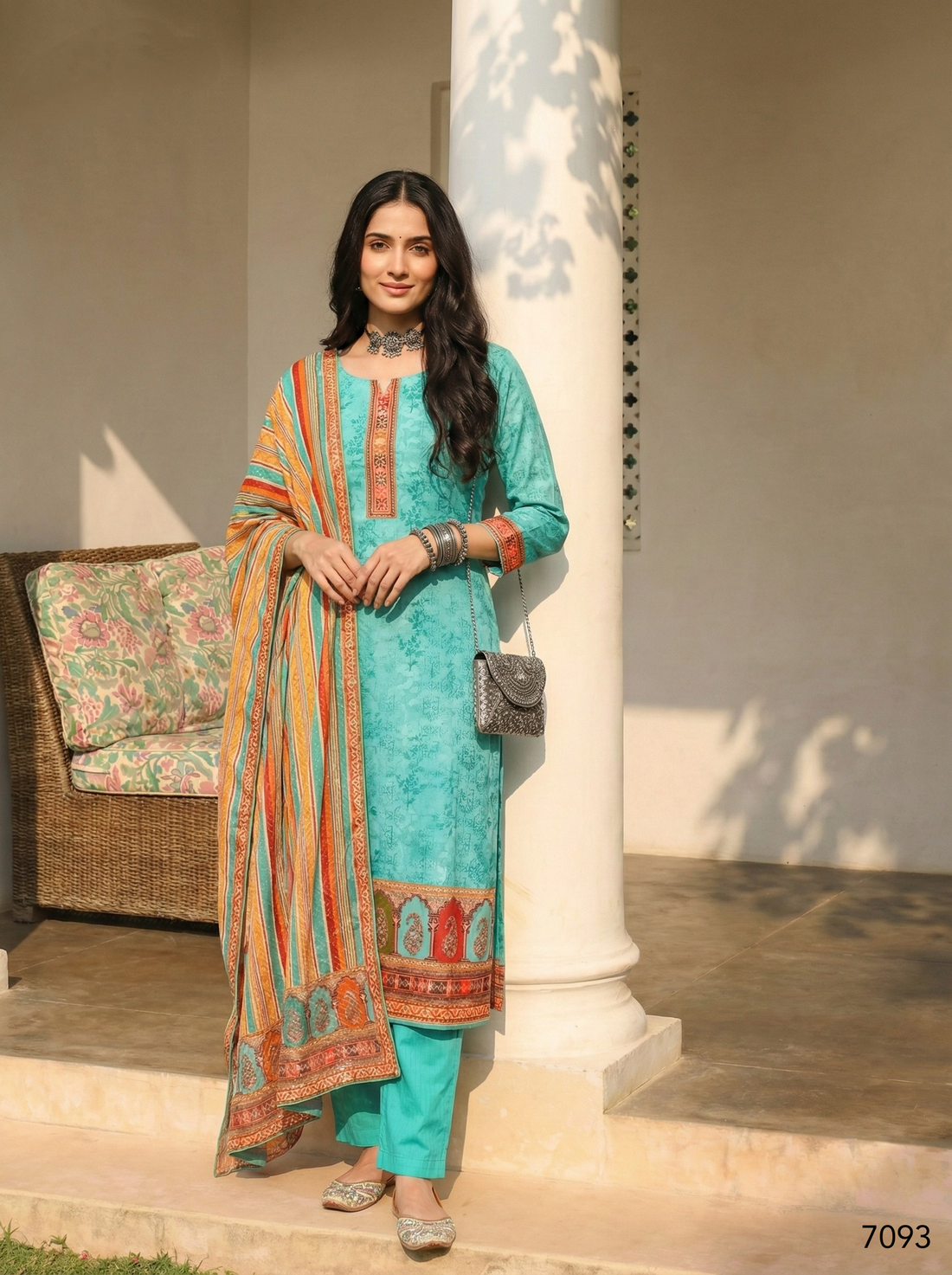 Sky Pure Soft Shimmer Cotton Printed Chudidar Suit 