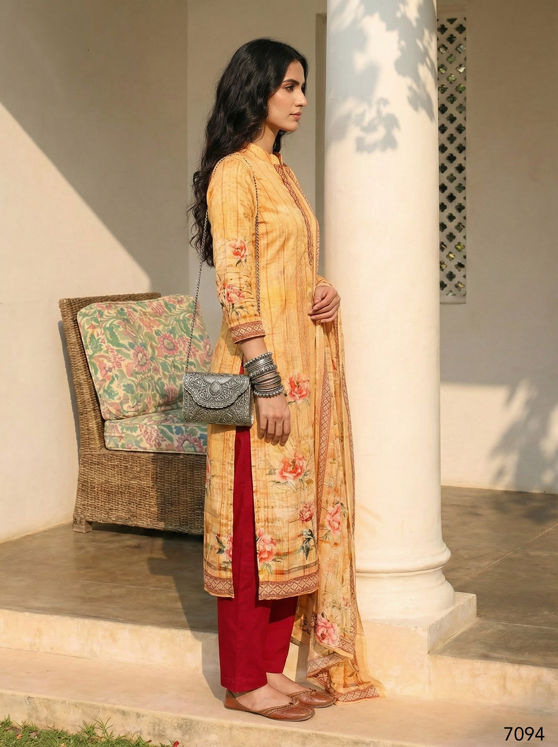 Mustard Pure Soft Shimmer Cotton Printed Chudidar Suit