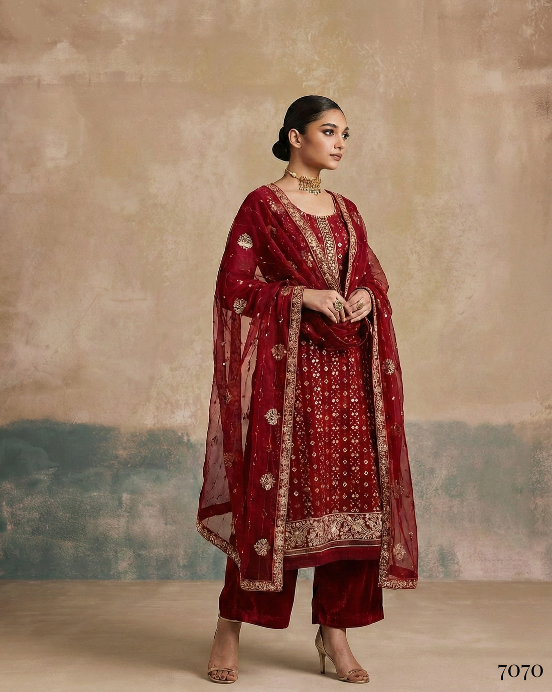 Maroon Pure Soft Georgette Multi Thread Embroidery Work Chudidar Suit 