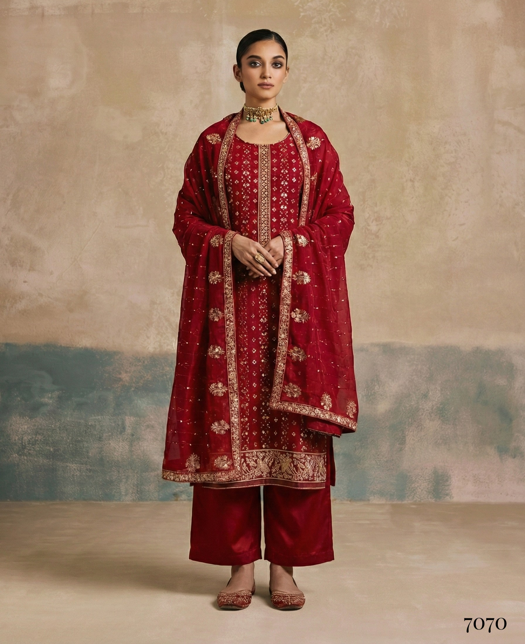 Maroon Pure Soft Georgette Multi Thread Embroidery Work Chudidar Suit