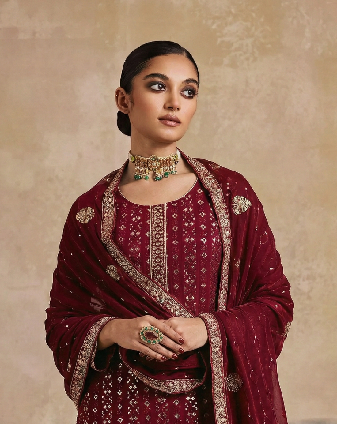 Magenta Pure Soft Georgette Multi Thread Embroidery Work Chudidar Suit 