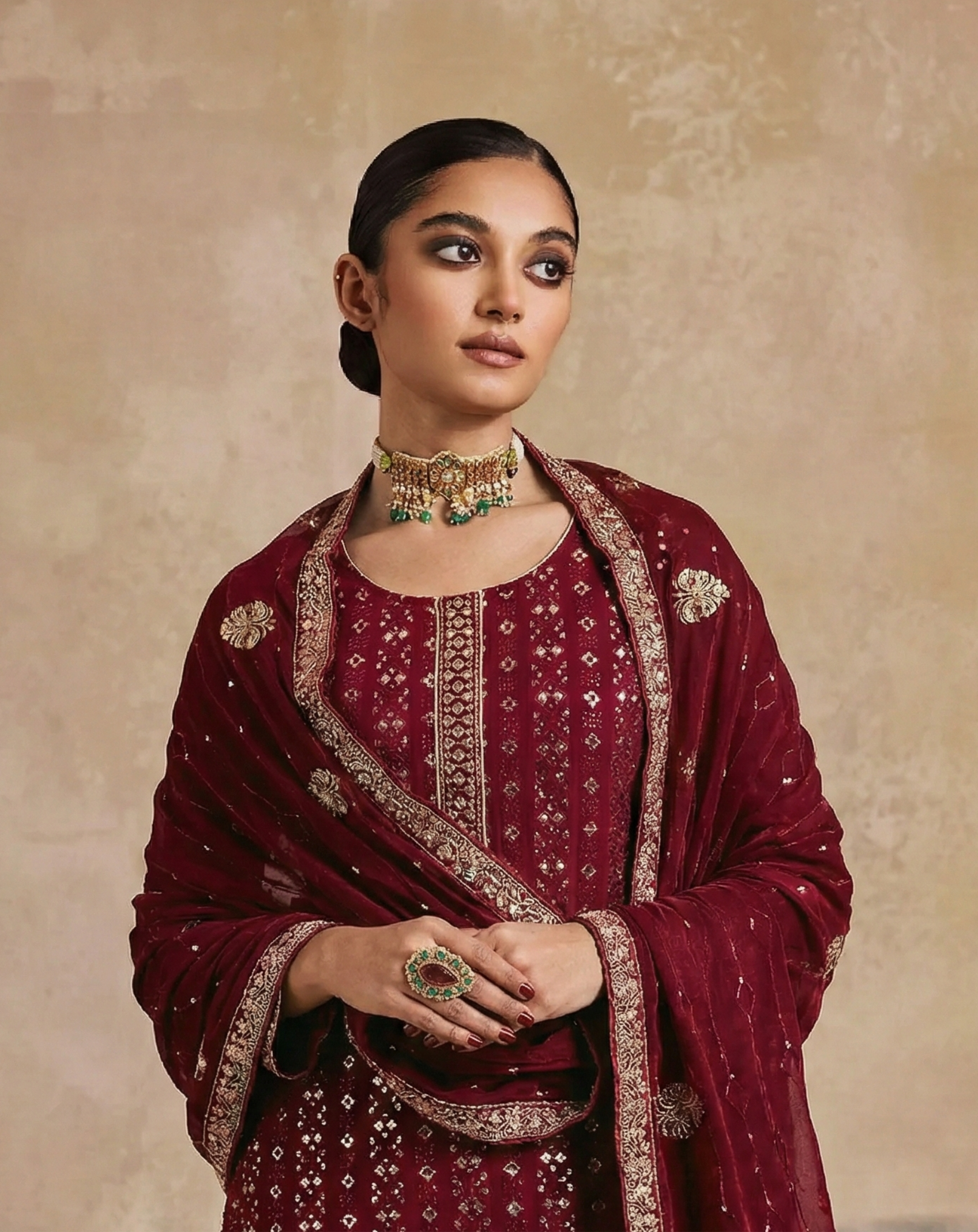 Magenta Pure Soft Georgette Multi Thread Embroidery Work Chudidar Suit