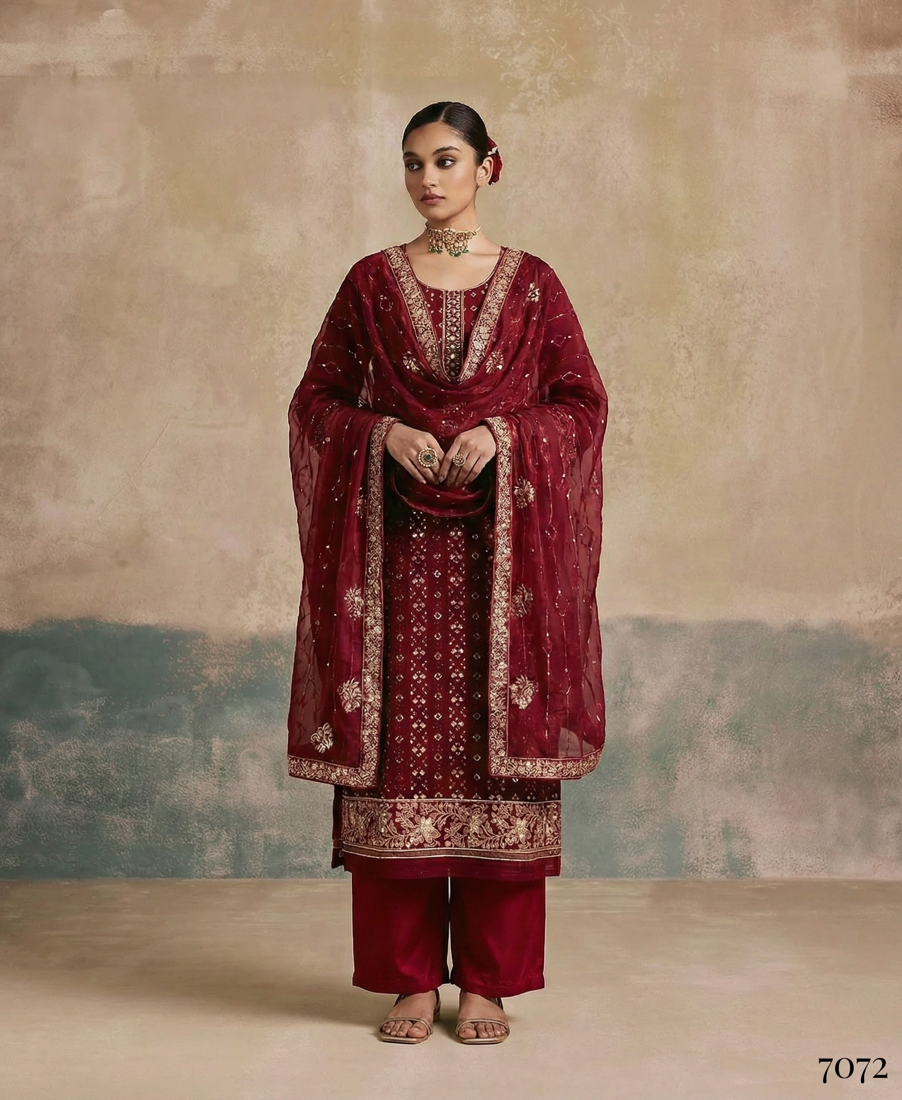 Magenta Pure Soft Georgette Multi Thread Embroidery Work Chudidar Suit