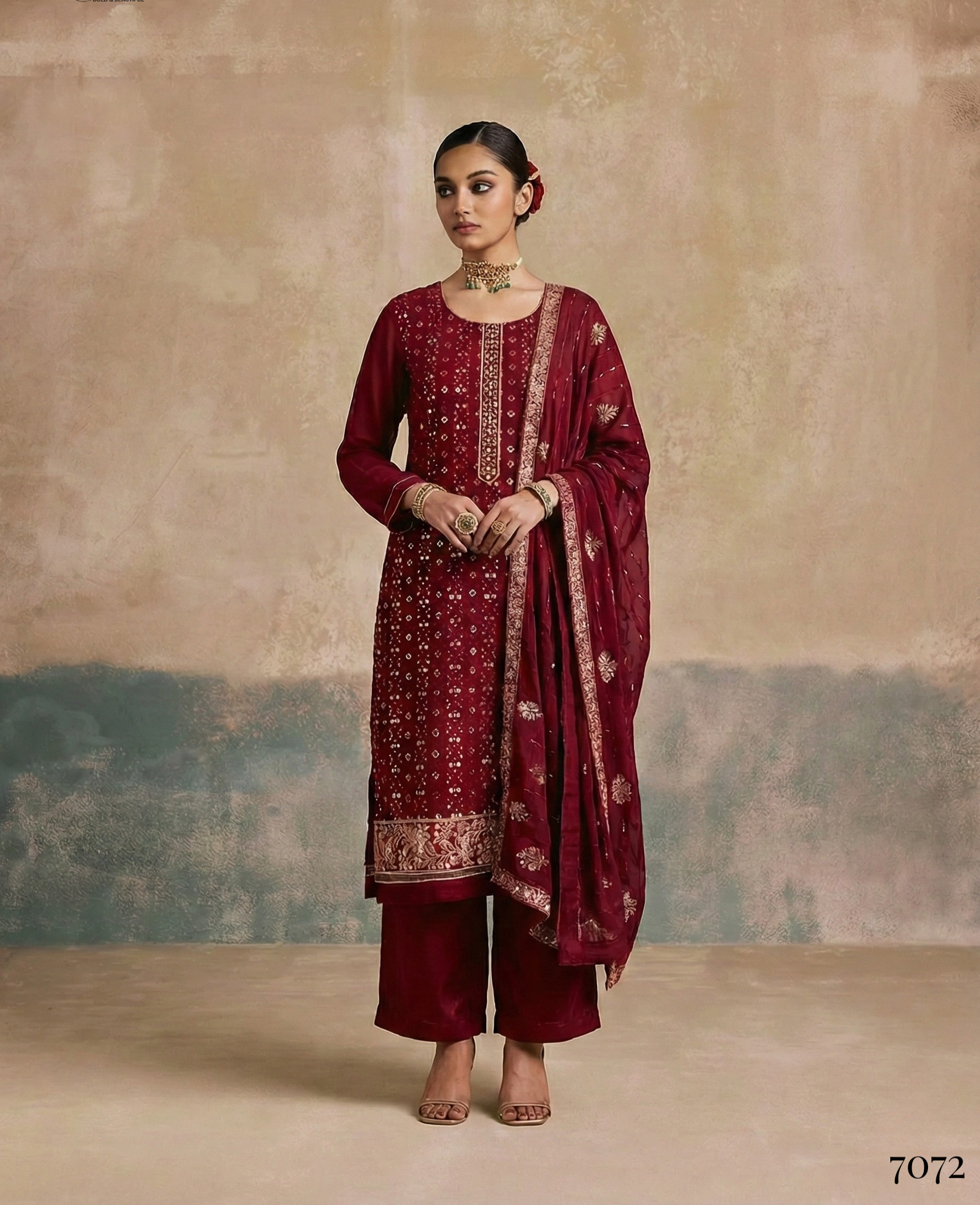 Magenta Pure Soft Georgette Multi Thread Embroidery Work Chudidar Suit