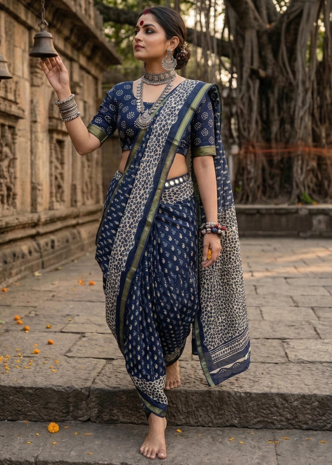 Green Pure Soft Maslin Cotton Bagru Block Print Cotton Saree 