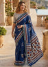 Blue Pure Soft Maslin Cotton Bagru Block Print Cotton Saree 