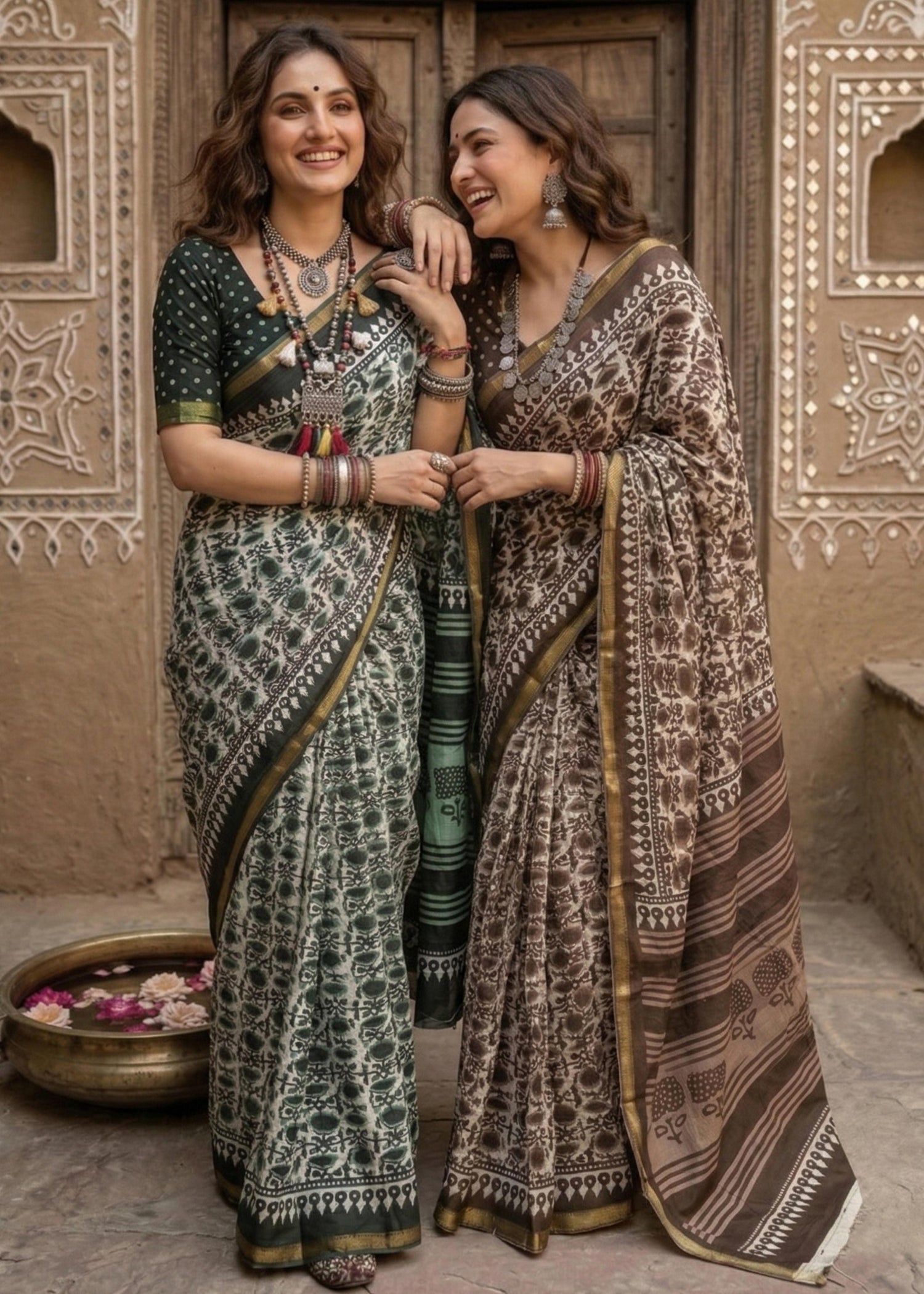 Brown Pure Soft Maslin Cotton Bagru Block Print Cotton Saree 