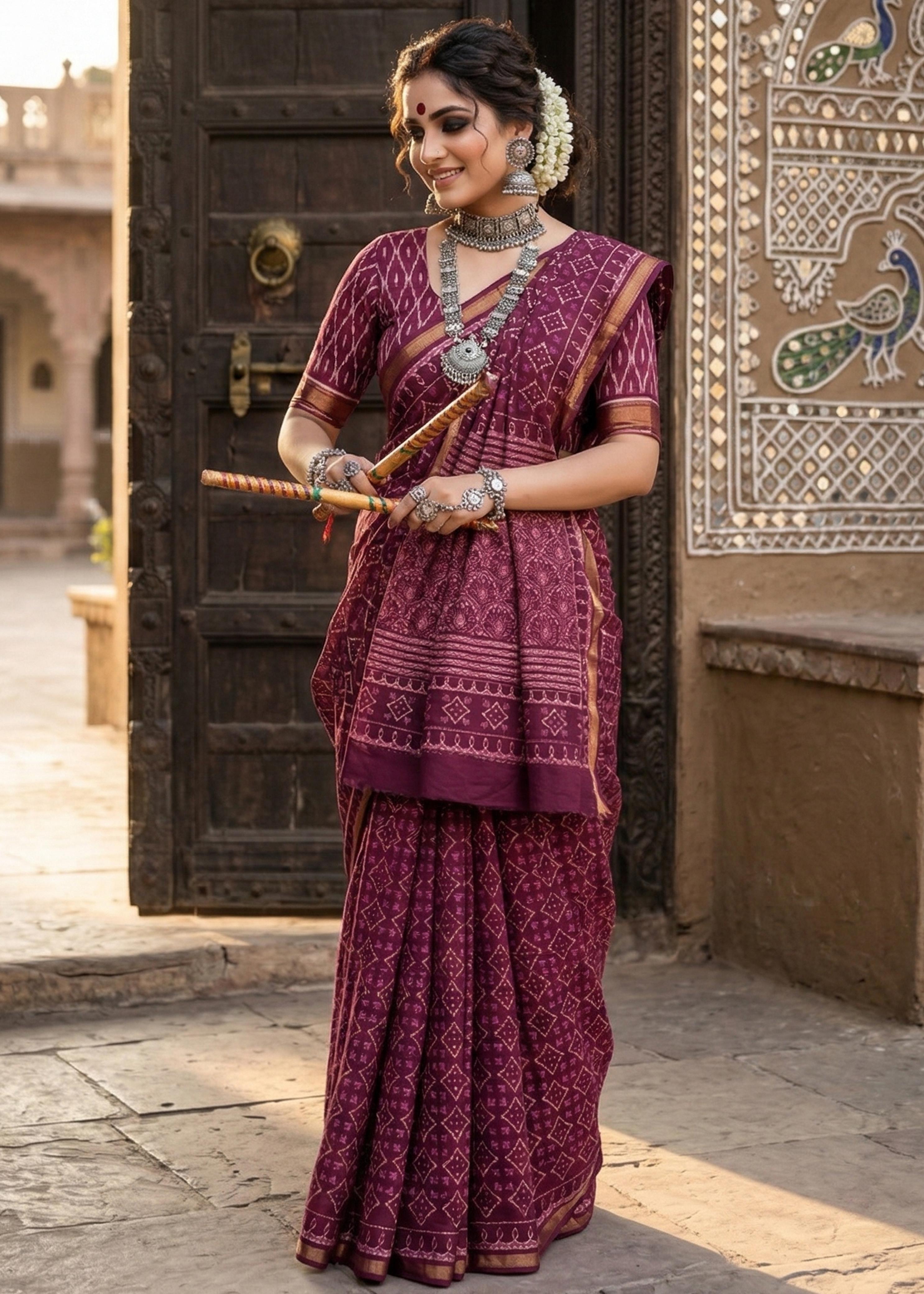 Red Pure Soft Maslin Cotton Bagru Block Print Cotton Saree ##color## Cotton Saree with premium fabric and embroidery