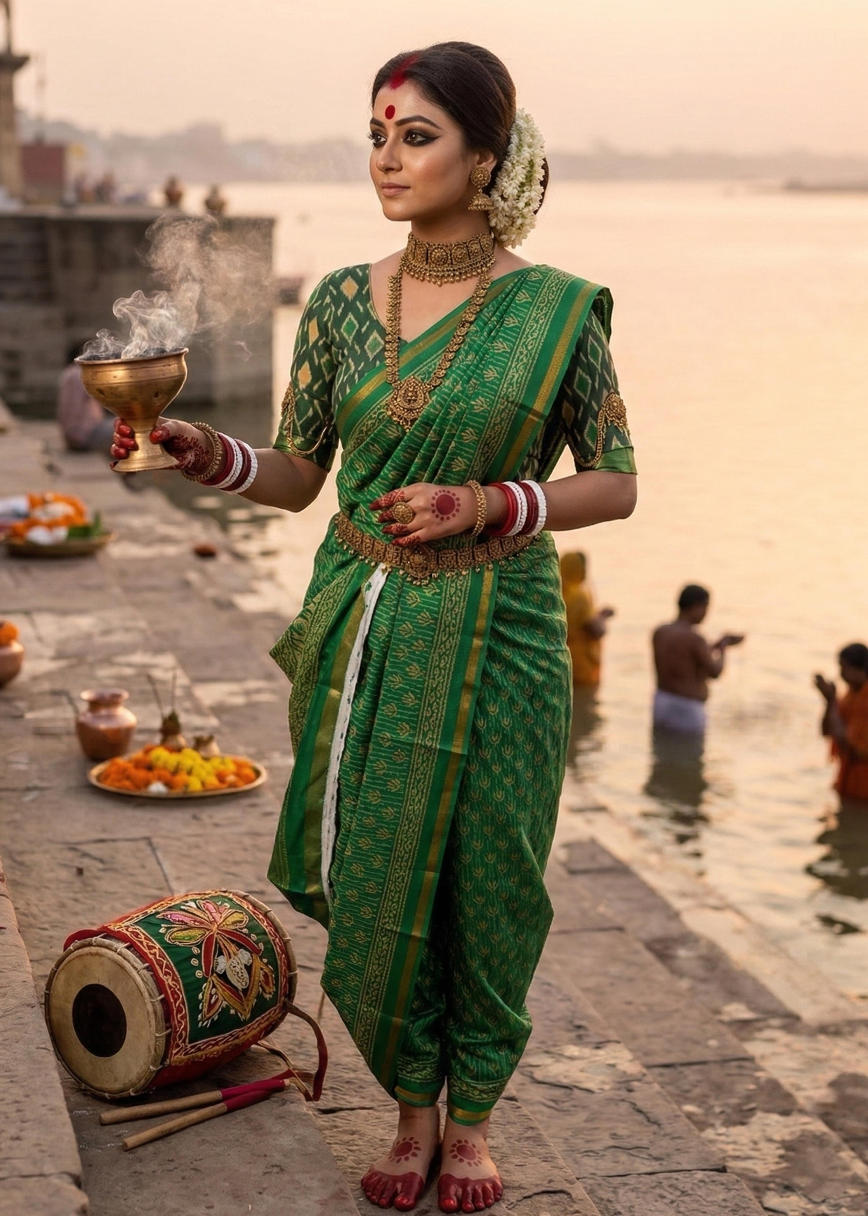 Green Pure Soft Maslin Cotton Bagru Block Print Cotton Saree ##color## Cotton Saree with premium fabric and embroidery