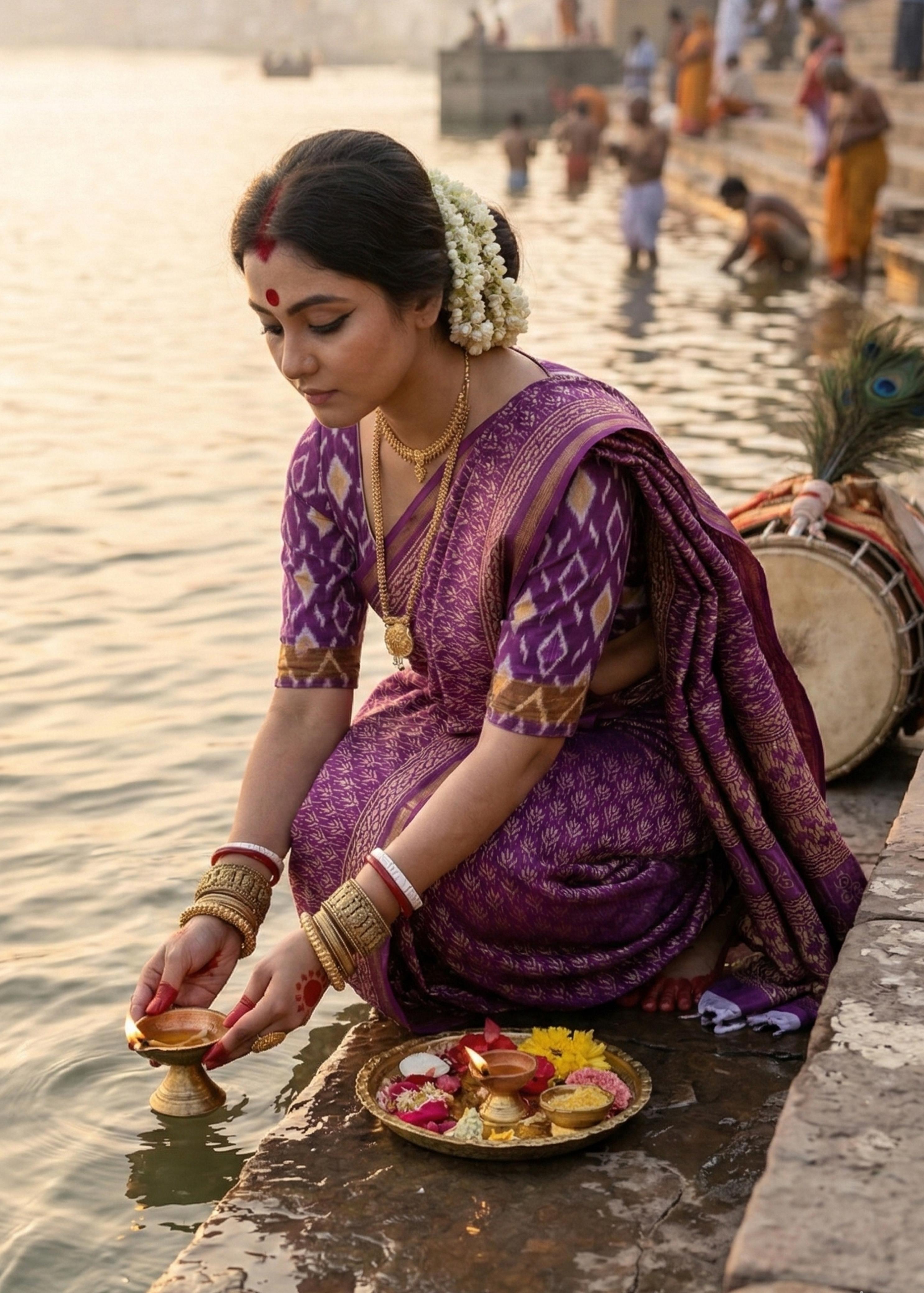 Purple Pure Soft Maslin Cotton Bagru Block Print Cotton Saree