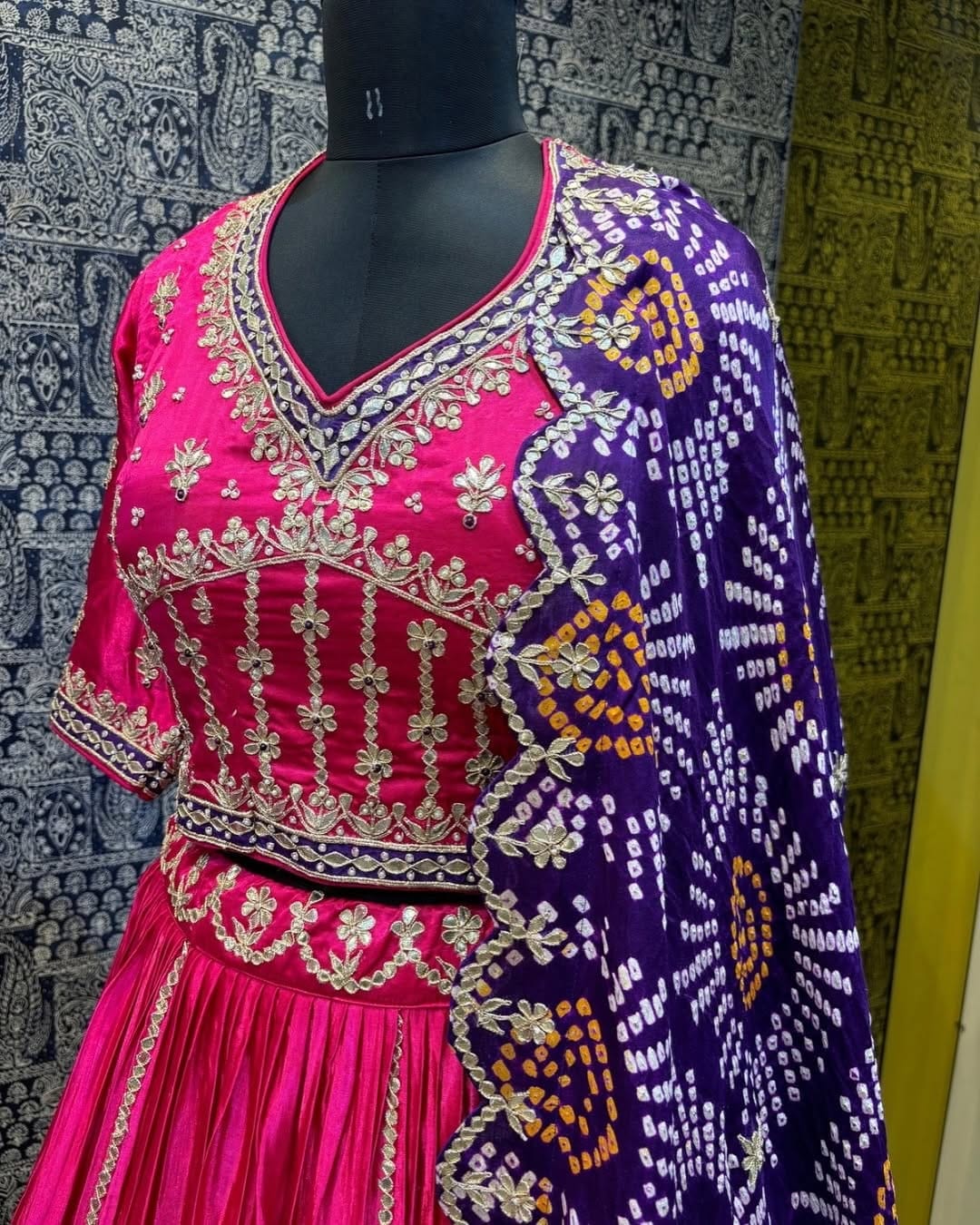 Pink Pure Georgette Gotta Patti Work Rajsthani Chaniya Choli 