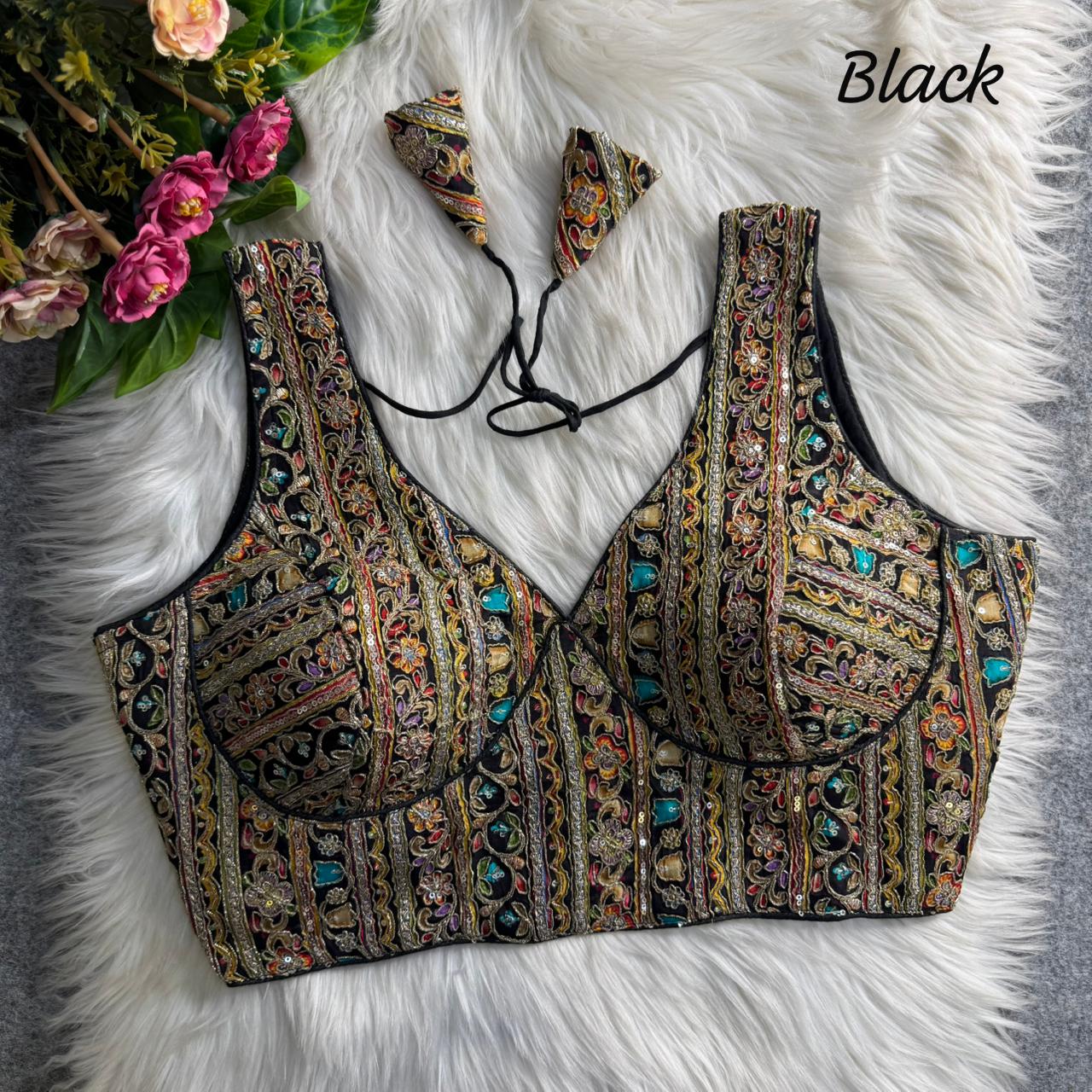 Readymade Pure Soft Crape Silk Heavy Position Work Blouse