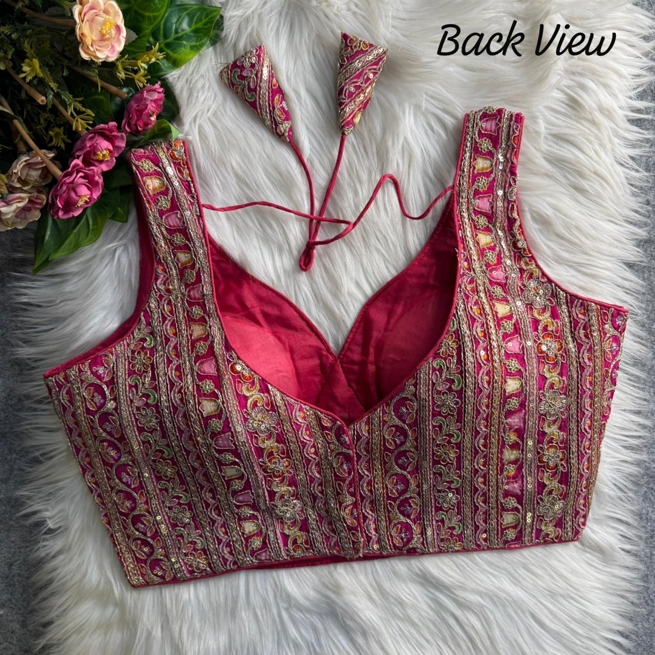 Readymade Pure Soft Crape Silk Heavy Position Work Blouse