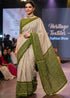 Green Pure Soft MulMul Cotton Geometric Booti Printed Cotton Saree 