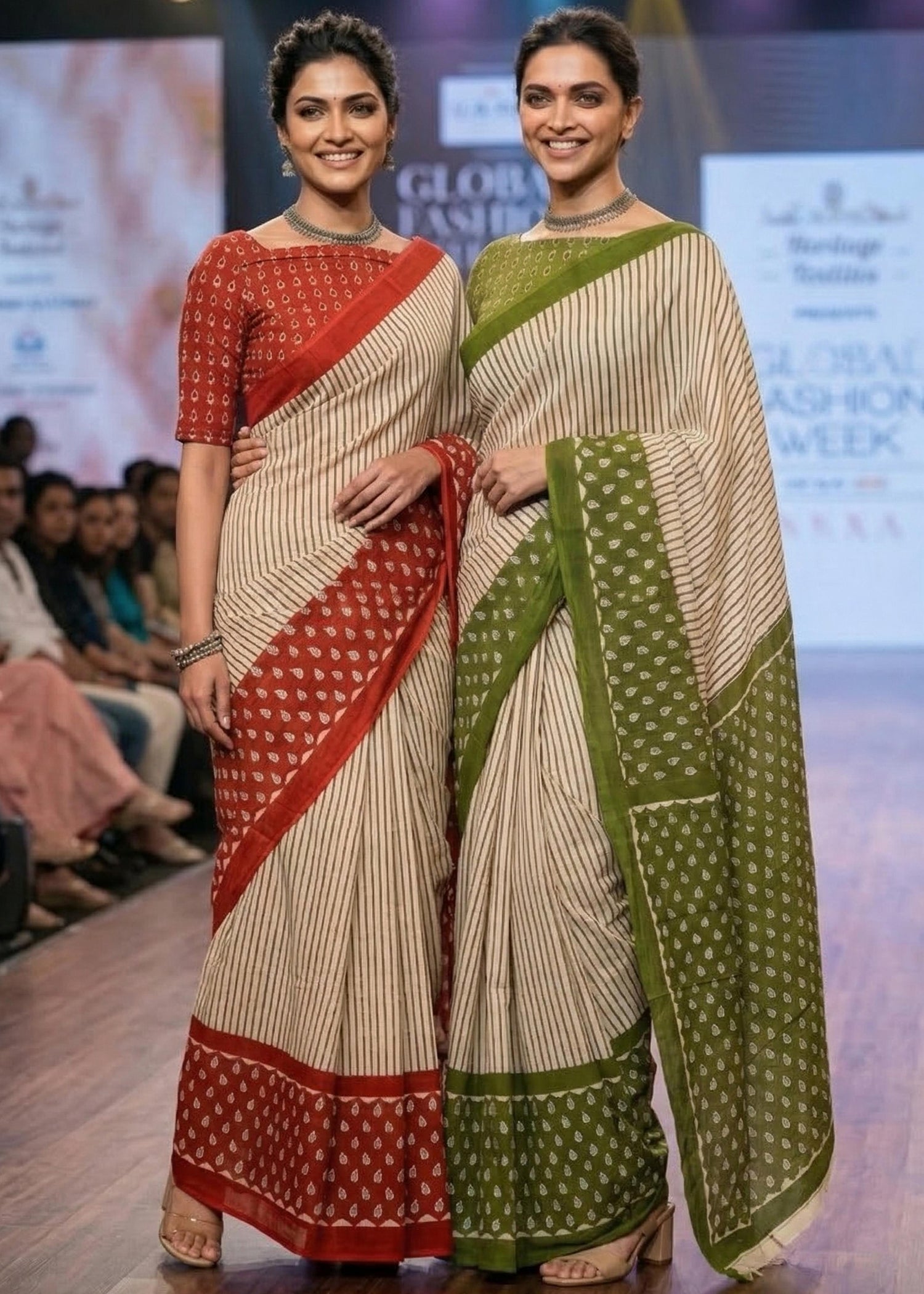 Green Pure Soft MulMul Cotton Geometric Booti Printed Cotton Saree 