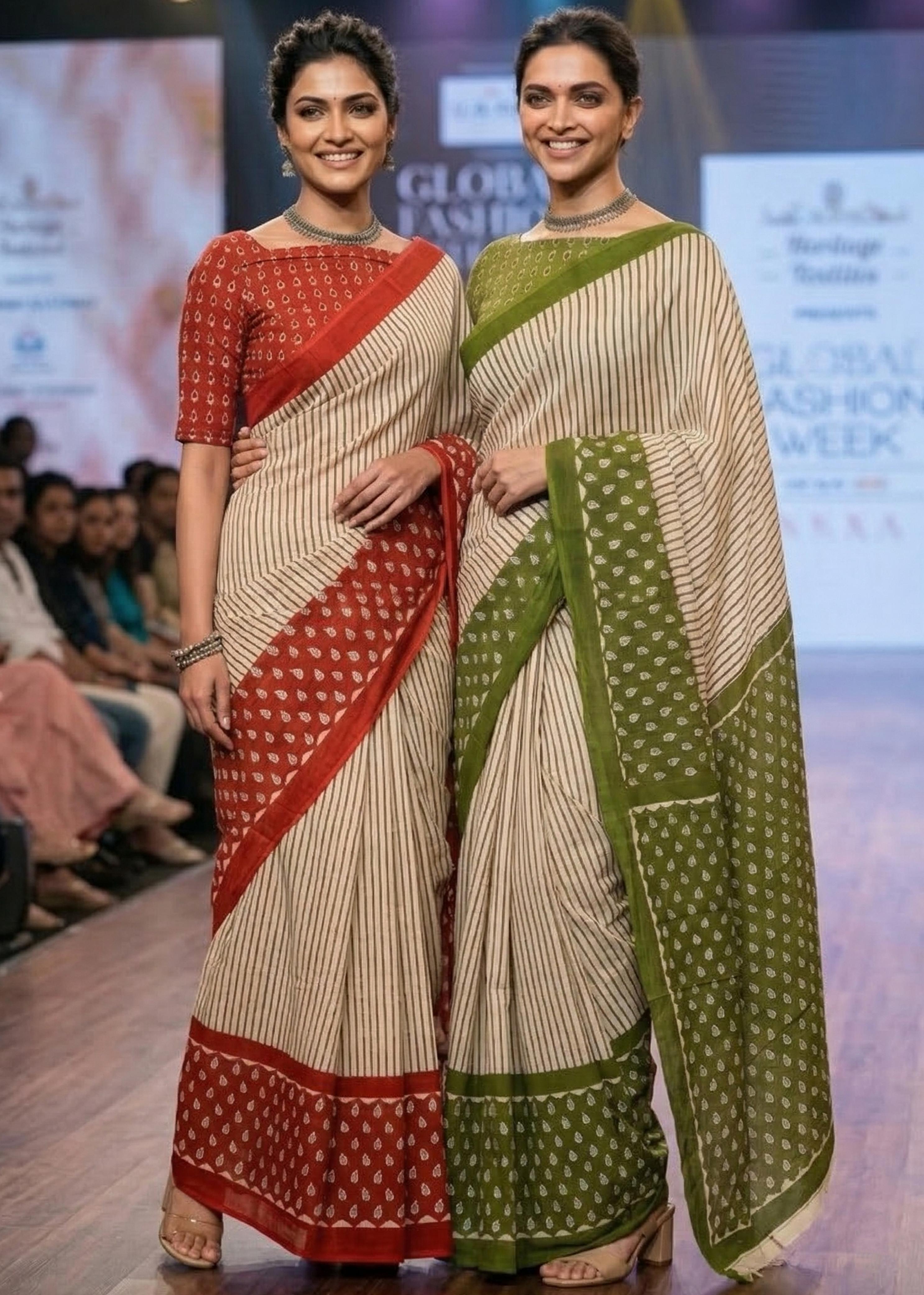 Green Pure Soft MulMul Cotton Geometric Booti Printed Cotton Saree