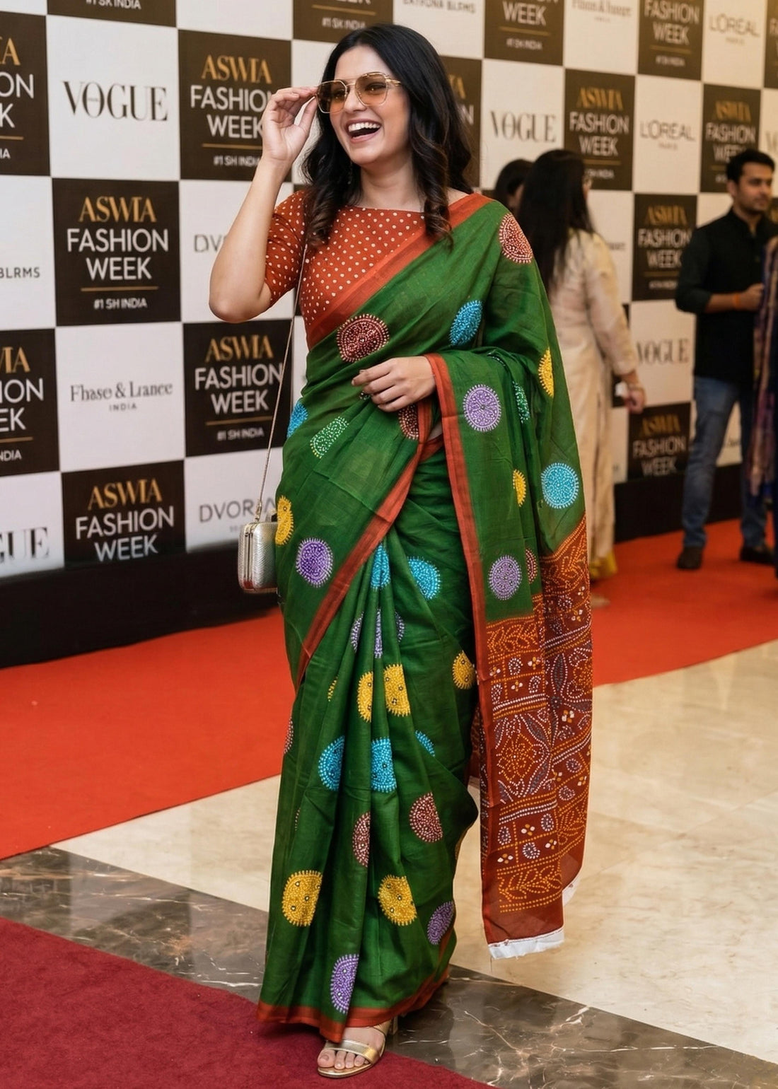 Green Pure Soft Mulmul Cotton Bandhani Block Printed Cotton Saree 