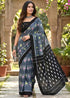 Black Pure Soft Mulmul Cotton Ikkat Printed Cotton Saree 