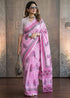 Pink Pure Soft Mulmul Cotton Ikkat Printed Cotton Saree 