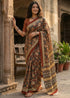 Brown Pure Soft Mulmul Cotton Hand Block Printed Cotton Saree 