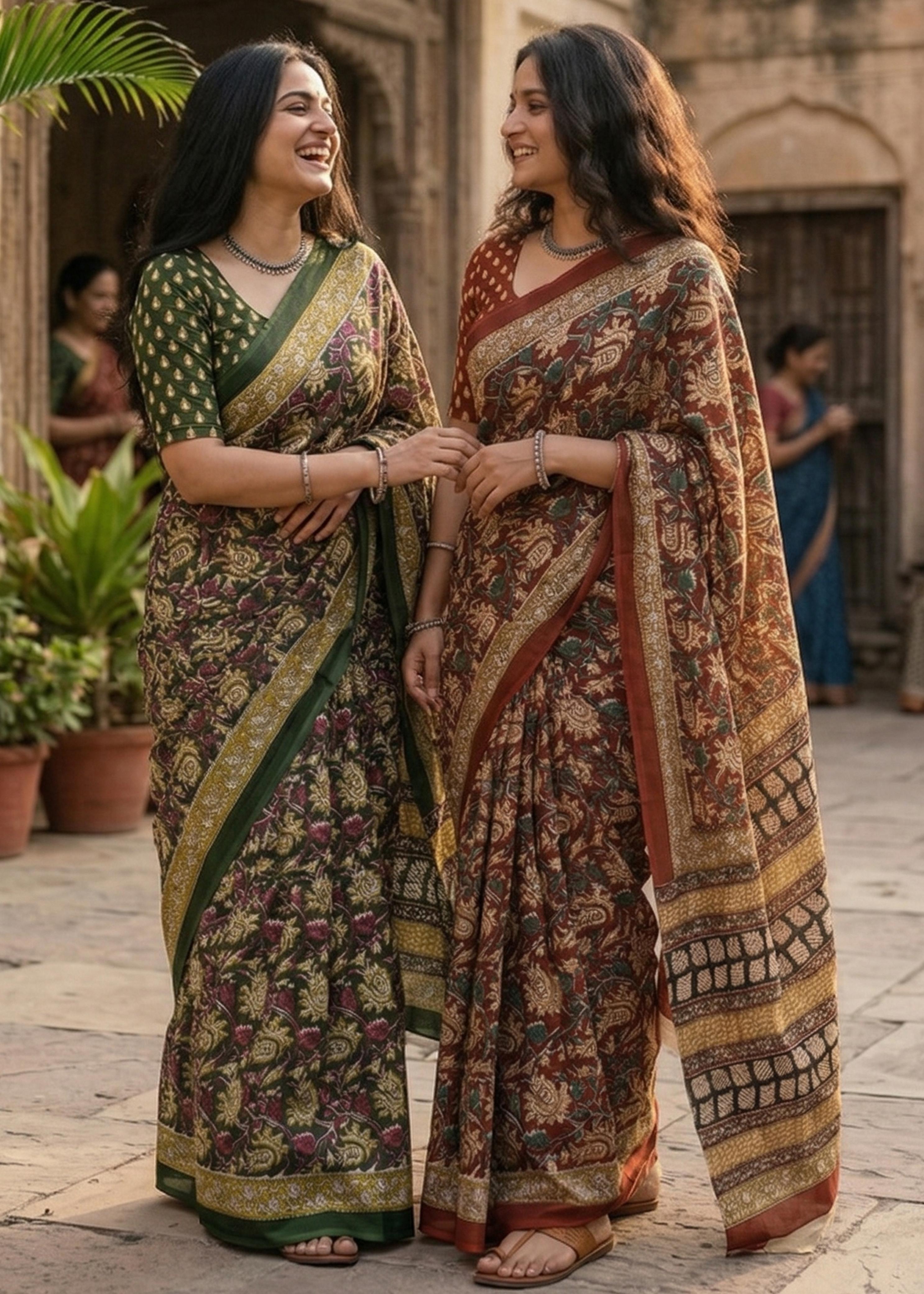 Green Pure Soft Mulmul Cotton Hand Block Printed Cotton Saree 