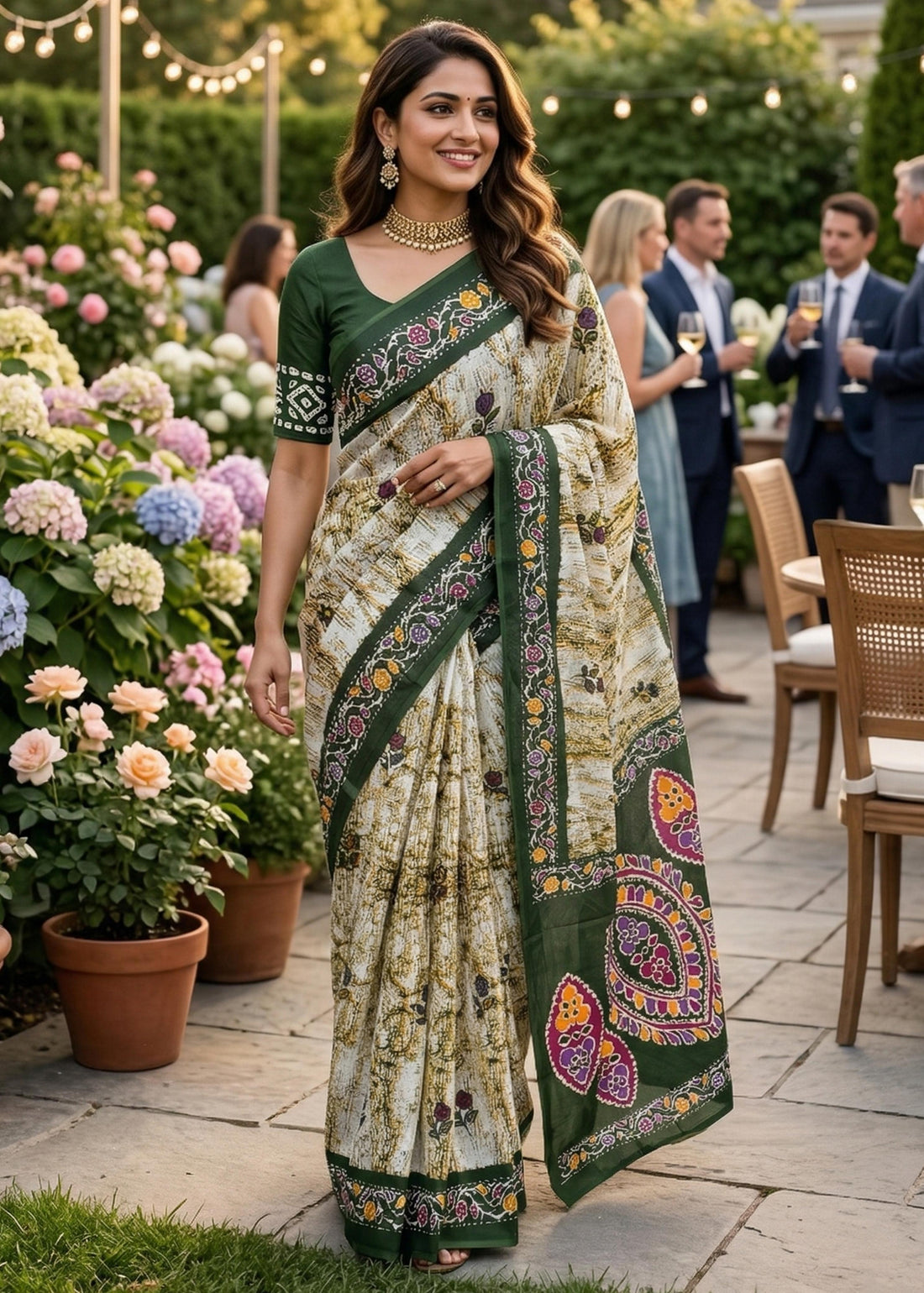 Green Pure Soft Mulmul Cotton Block Print Printed Cotton Saree 