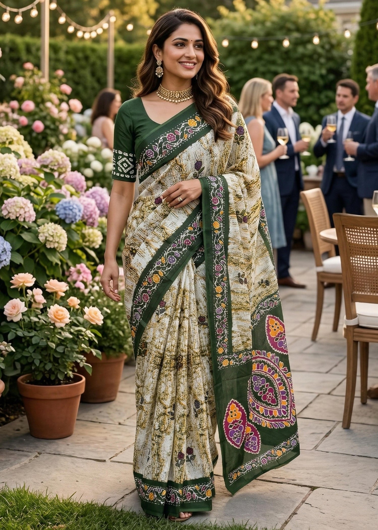 Green Pure Soft Mulmul Cotton Block Print Printed Cotton Saree 