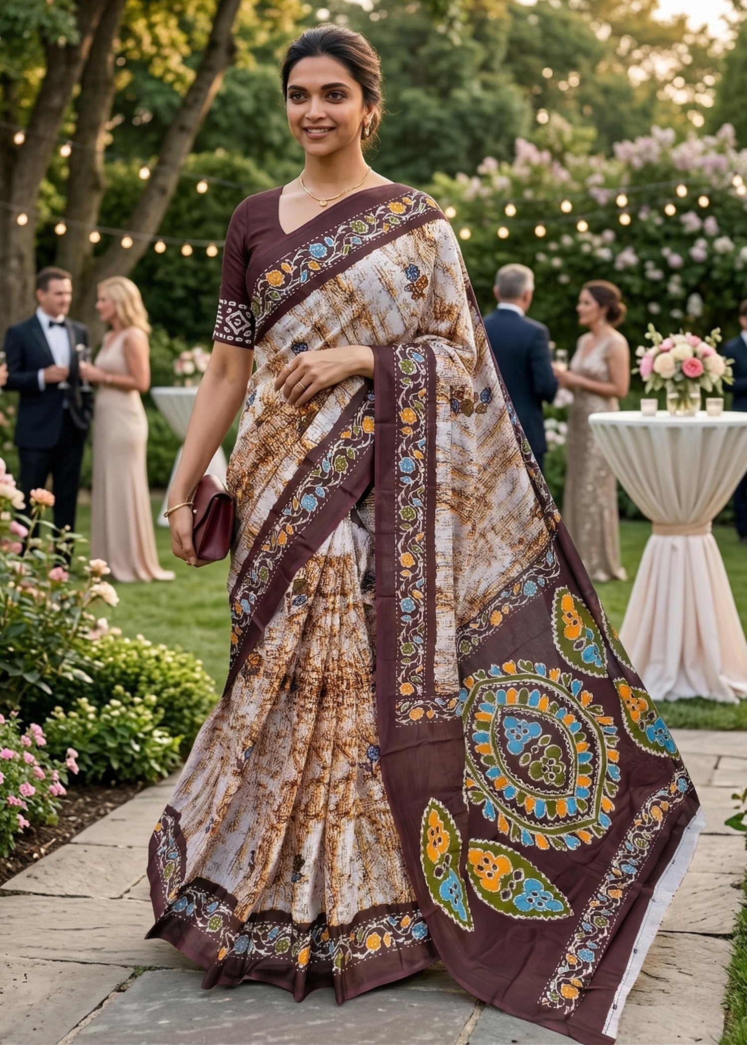 Brown Pure Soft Mulmul Cotton Block Print Printed Cotton Saree 
