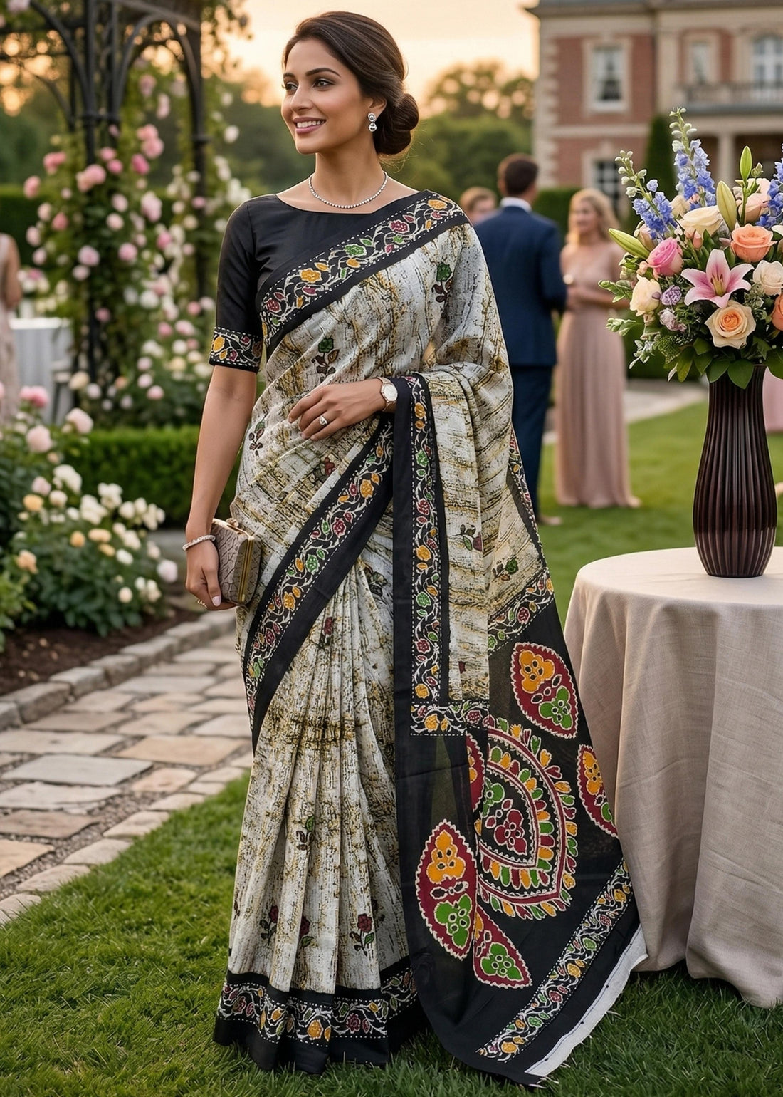 Black Pure Soft Mulmul Cotton Block Print Printed Cotton Saree 