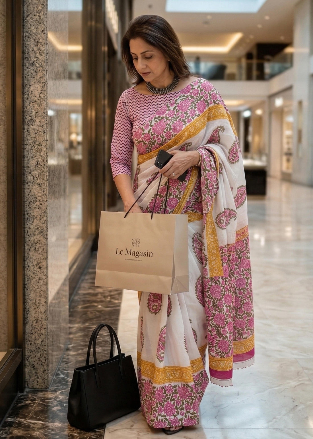 Pink Pure Soft Mulmul Cotton Block Print Printed Cotton Saree 
