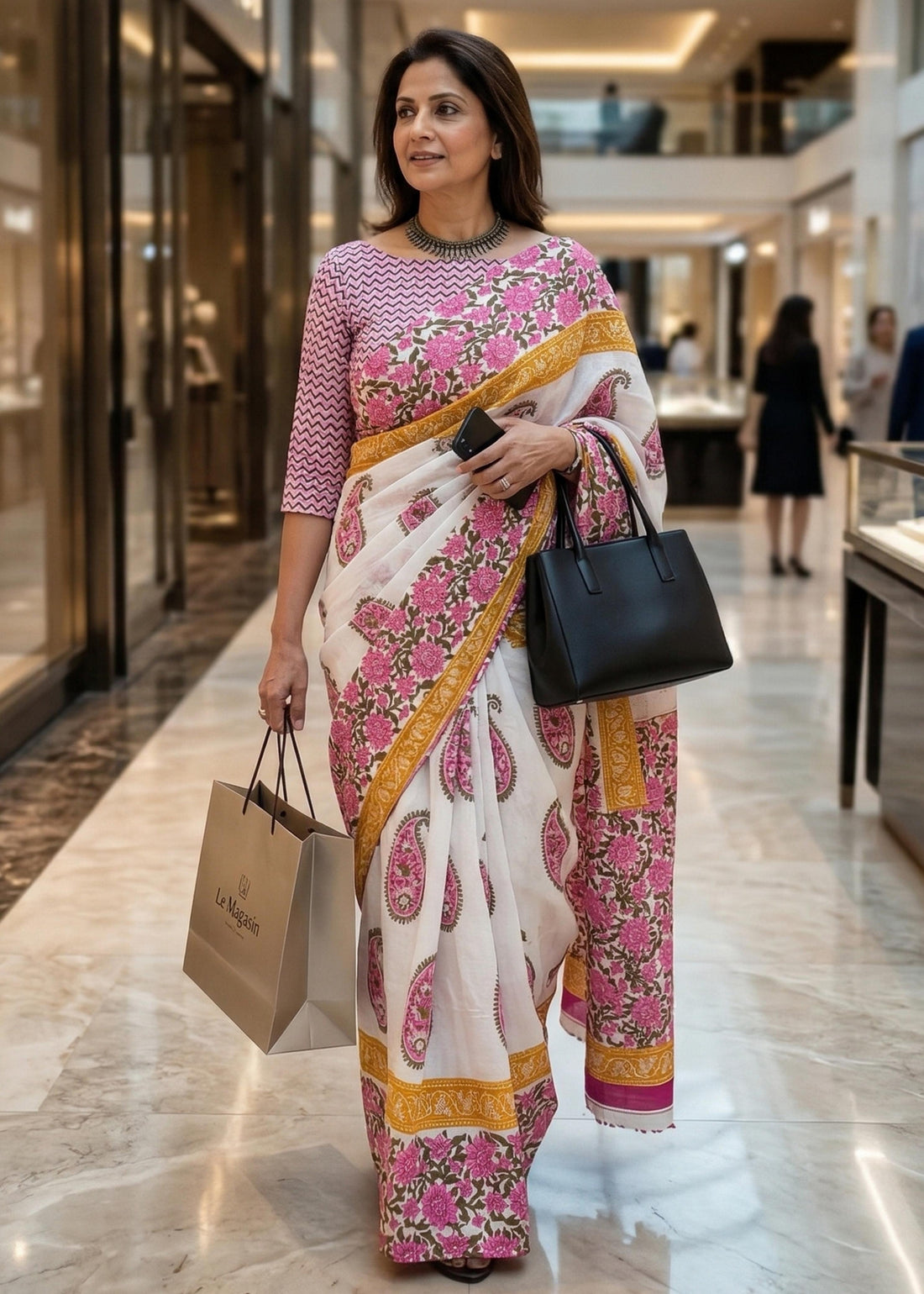 Pink Pure Soft Mulmul Cotton Block Print Printed Cotton Saree 