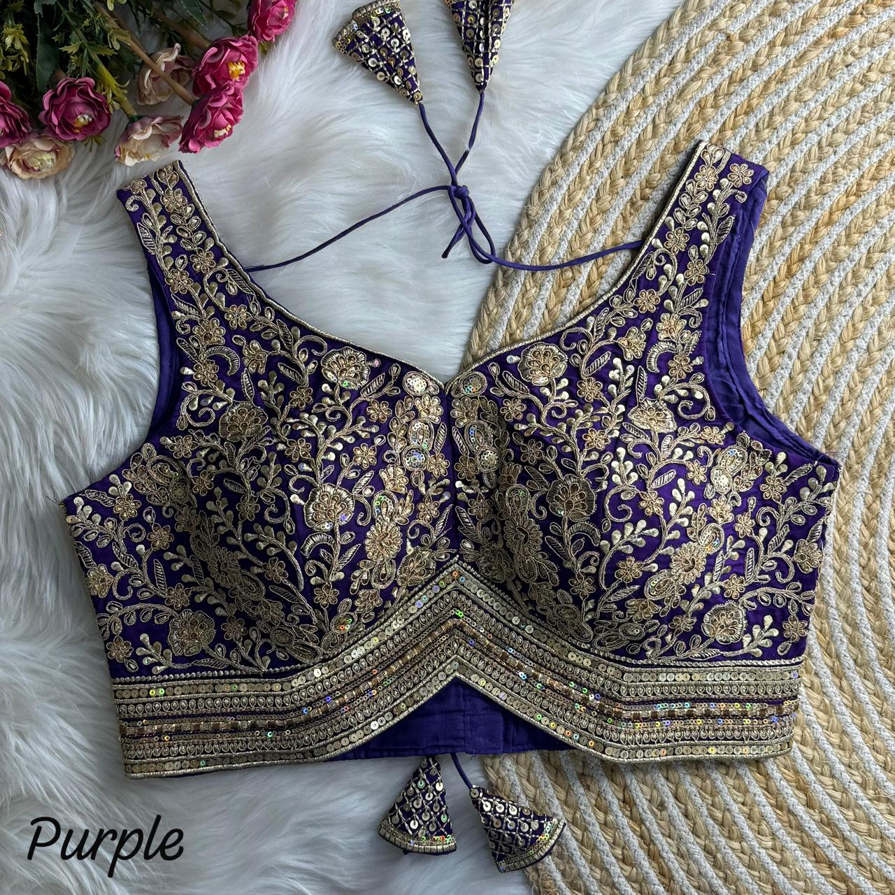 Readymade Pure Soft Heavy Soft Italian Silk Heavy Codding Work Blouse ##color## Ajrakh Cotton Blouse with premium fabric and embroidery