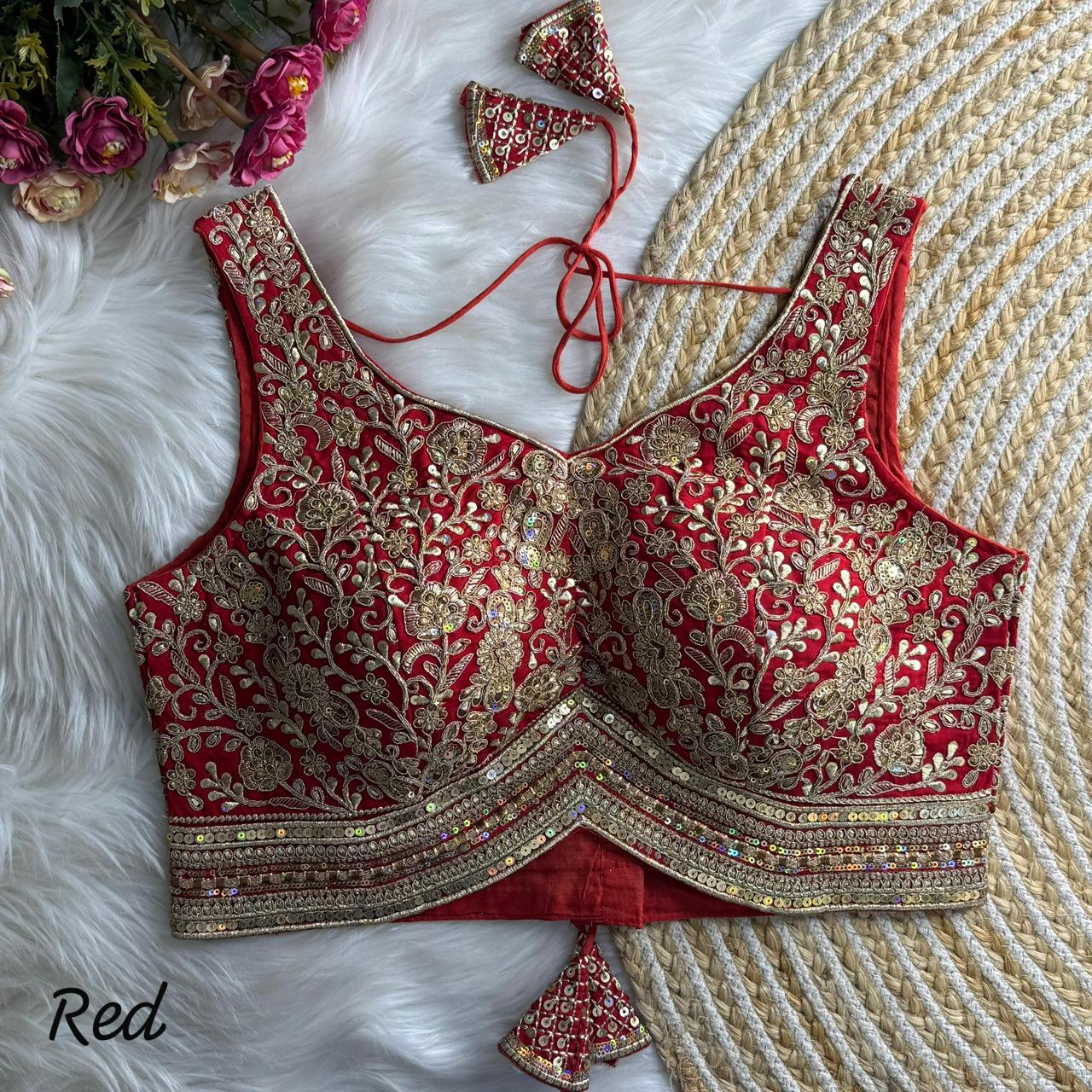 Readymade Pure Soft Heavy Soft Italian Silk Heavy Codding Work Blouse ##color## Ajrakh Cotton Blouse with premium fabric and embroidery