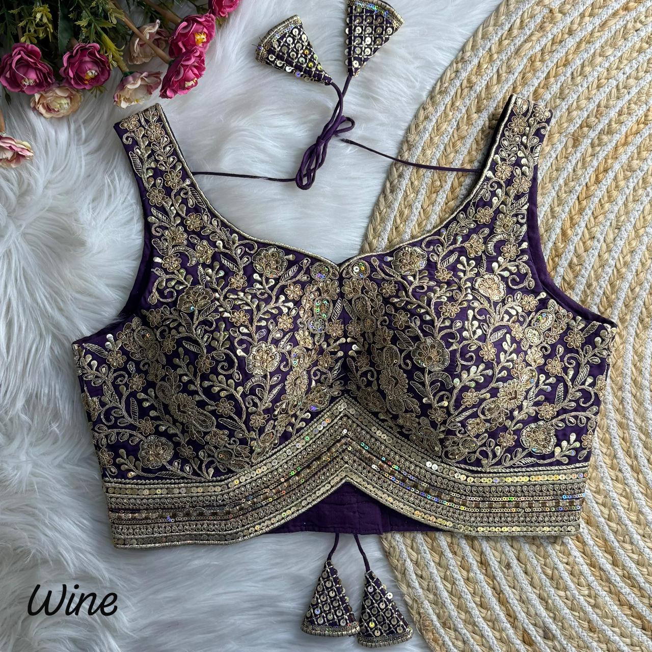 Readymade Pure Soft Heavy Soft Italian Silk Heavy Codding Work Blouse ##color## Ajrakh Cotton Blouse with premium fabric and embroidery