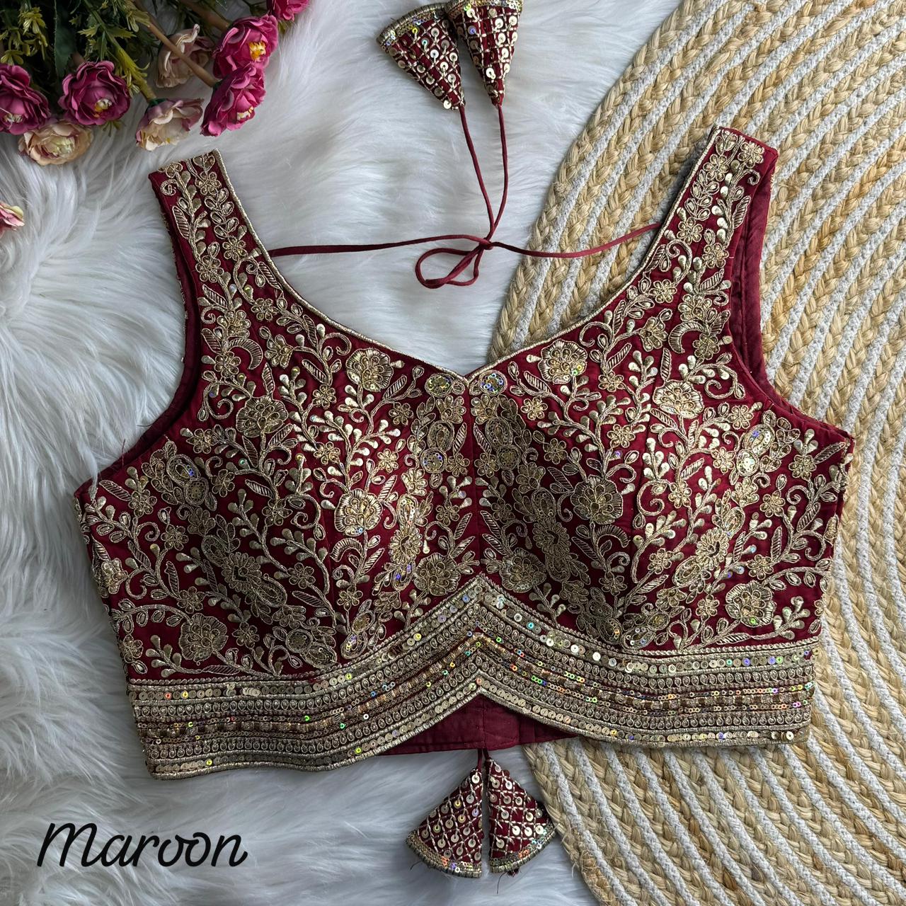 Readymade Pure Soft Heavy Soft Italian Silk Heavy Codding Work Blouse ##color## Ajrakh Cotton Blouse with premium fabric and embroidery