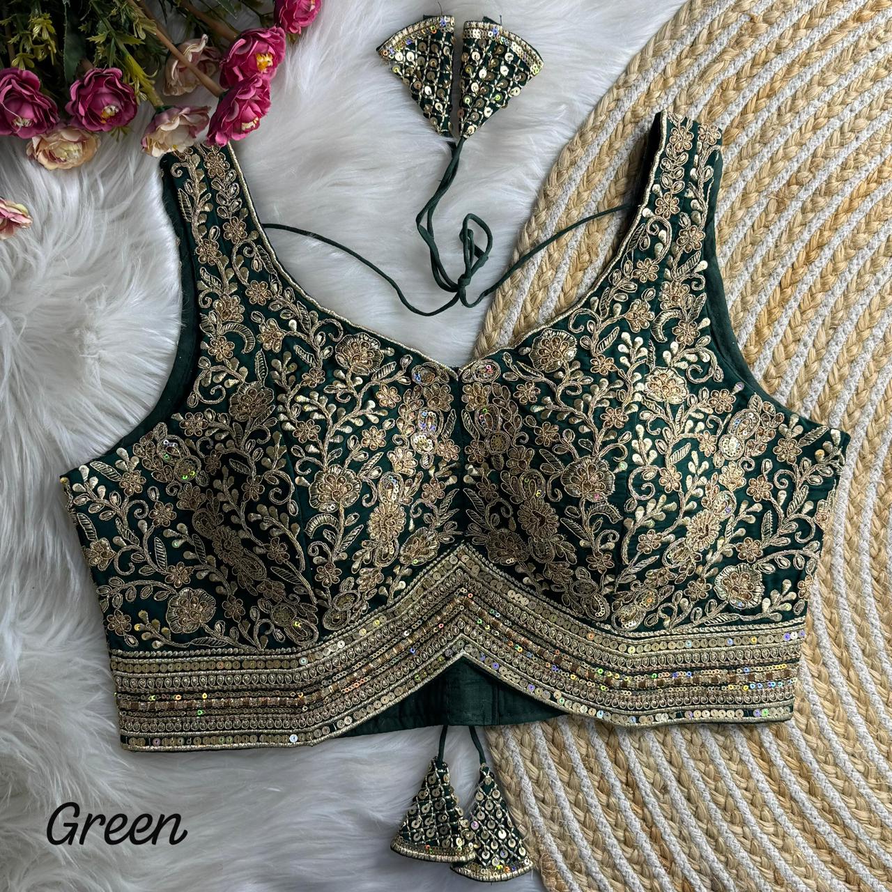 Readymade Pure Soft Heavy Soft Italian Silk Heavy Codding Work Blouse ##color## Ajrakh Cotton Blouse with premium fabric and embroidery