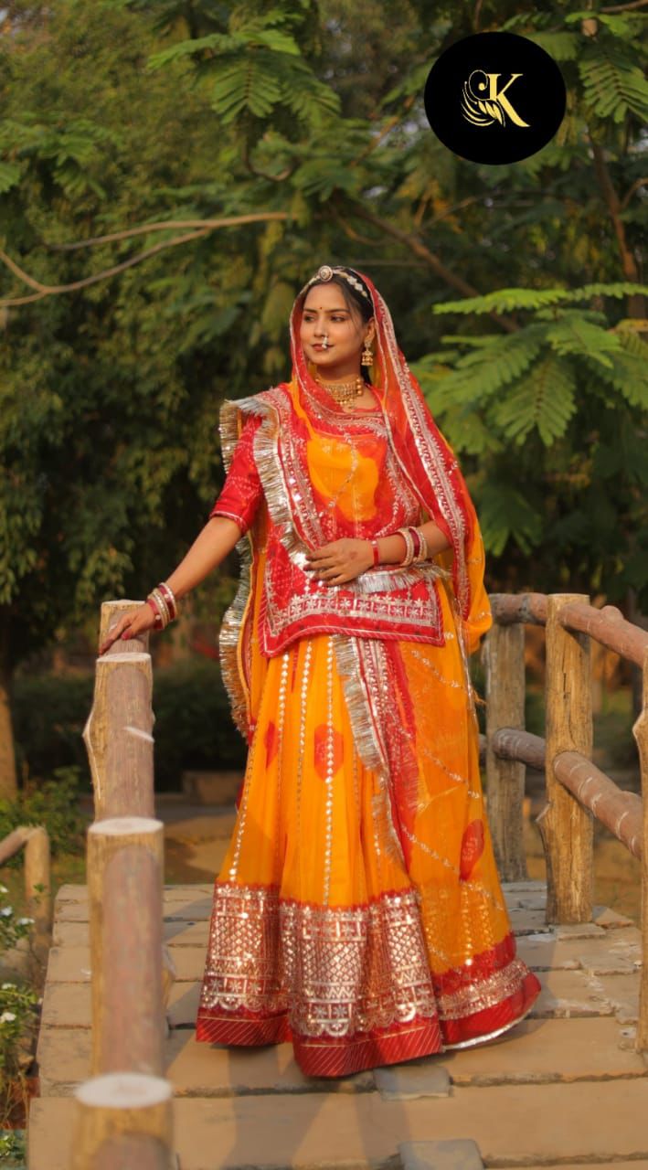 Yellow Pure Georgette Chunri Rajsthani Rajputi Lehenga Choli 