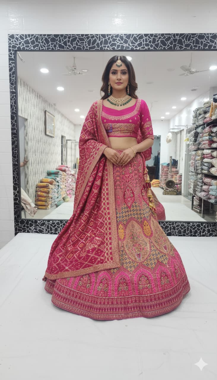 Pink Pure Silk Rajsthani Rajputi Lehenga Choli 
