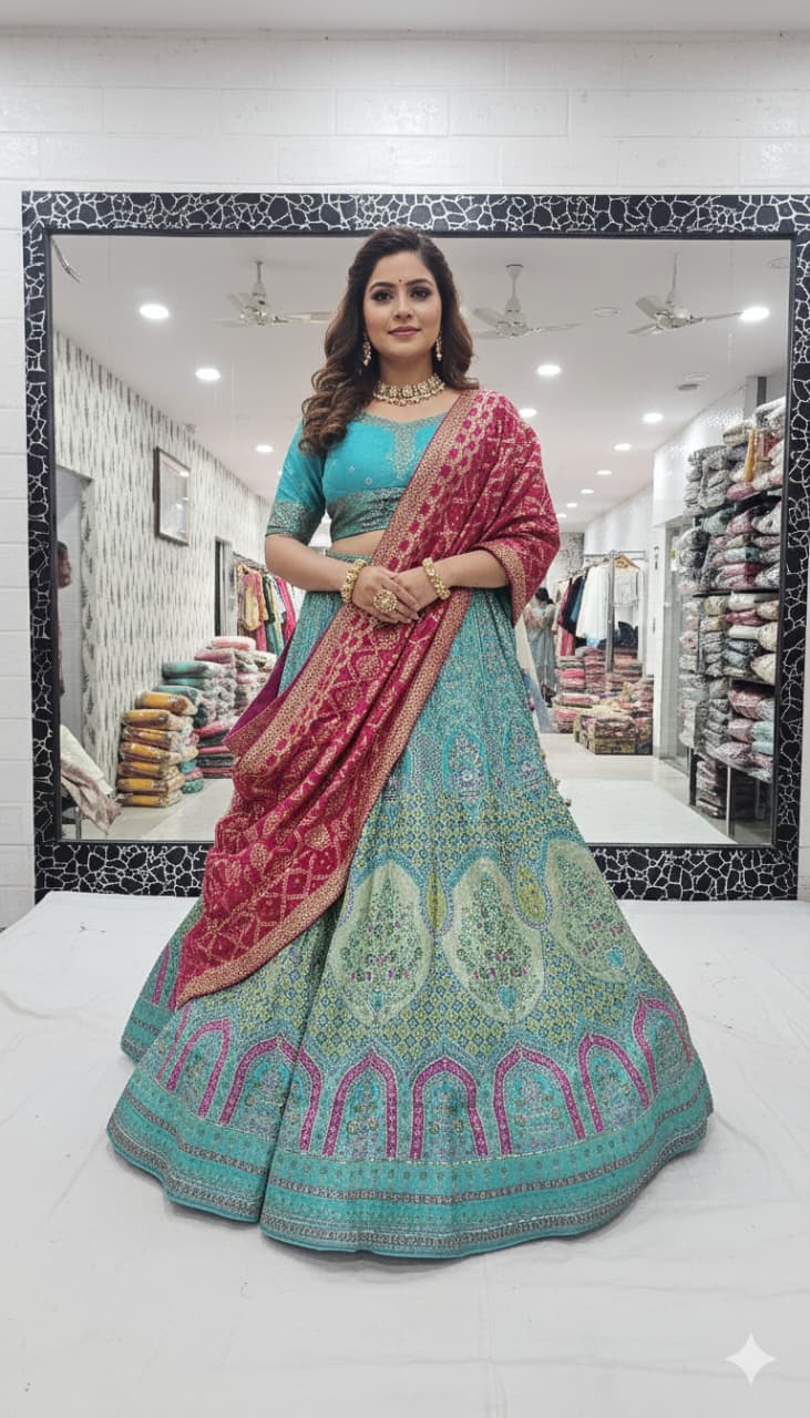 Sky Pure Silk Rajsthani Rajputi Lehenga Choli 