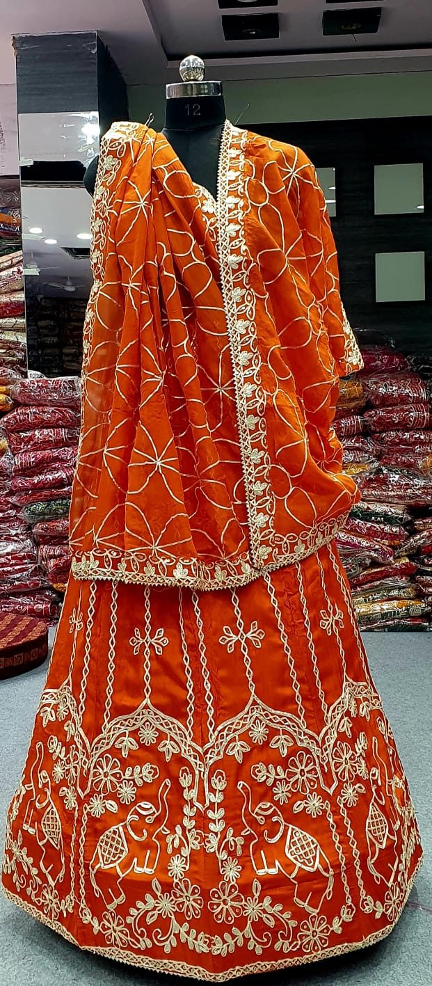Orange Pure Upada Silk Rajsthani Rajputi Lehenga Choli 