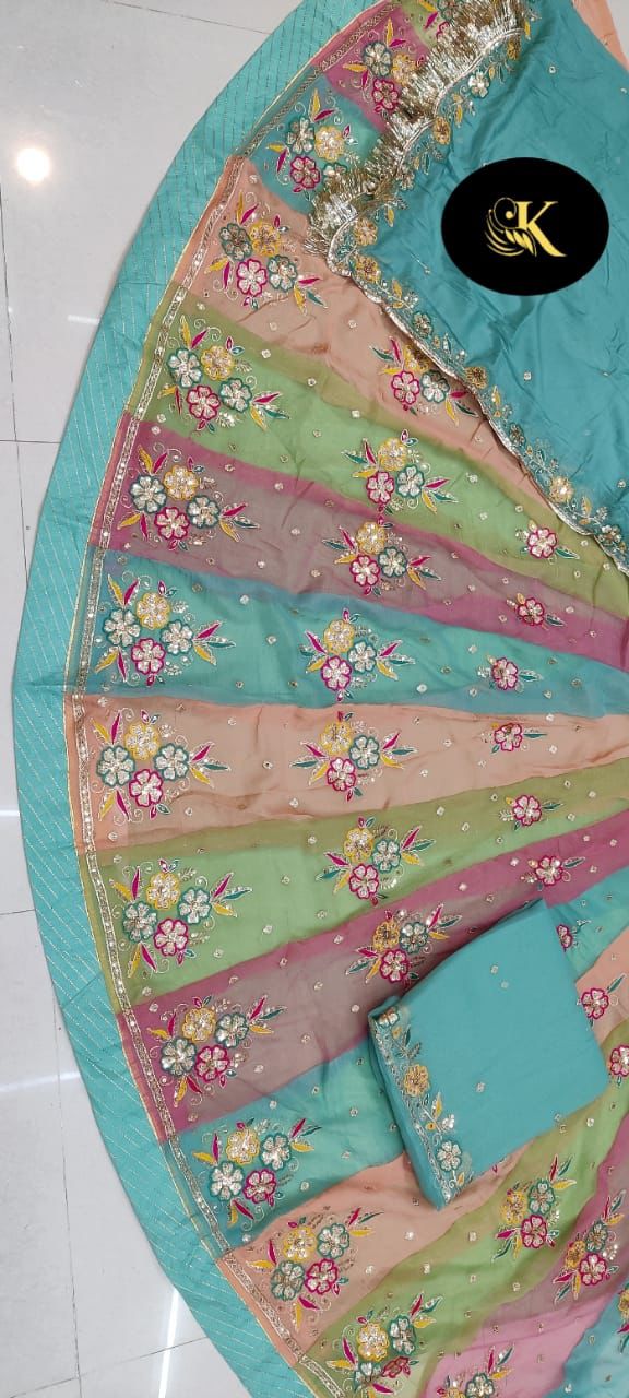 Sky Pure Georgette  Chunri Rajsthani Rajputi Lehenga Choli 
