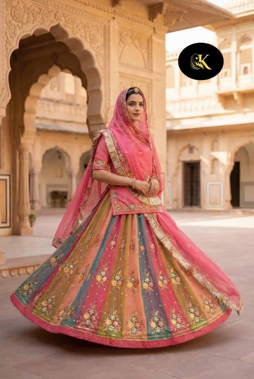 Pink Pure Georgette Chunri Rajsthani Rajputi Lehenga Choli 