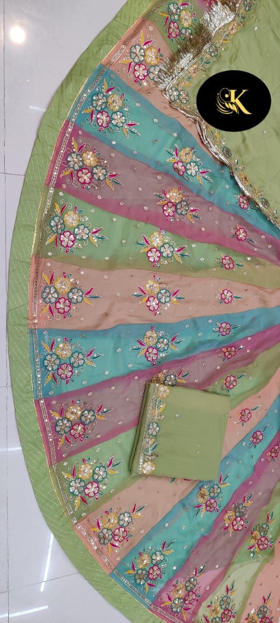 Green Pure Georgette Chunri Rajsthani Rajputi Lehenga Choli 
