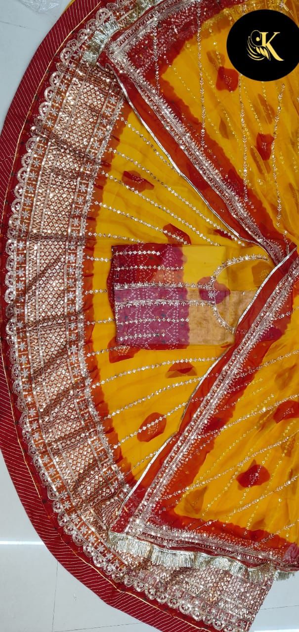 Yellow Pure Georgette Chunri Rajsthani Rajputi Lehenga Choli 