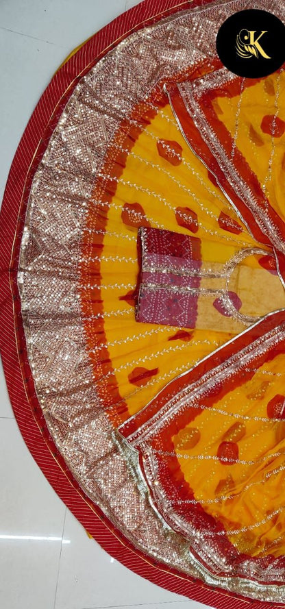 Yellow Pure Georgette Chunri Rajsthani Rajputi Lehenga Choli 
