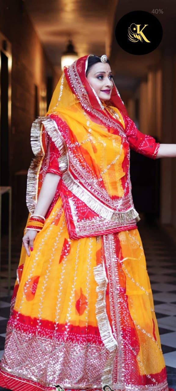 Yellow Pure Georgette Chunri Rajsthani Rajputi Lehenga Choli 