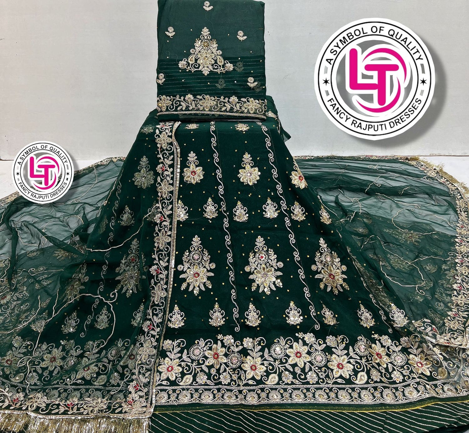 Green Pure Georgette Chunri Rajsthani Rajputi Lehenga Choli 