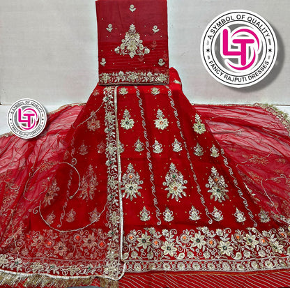 Red Pure Georgette Chunri Rajsthani Rajputi Lehenga Choli 