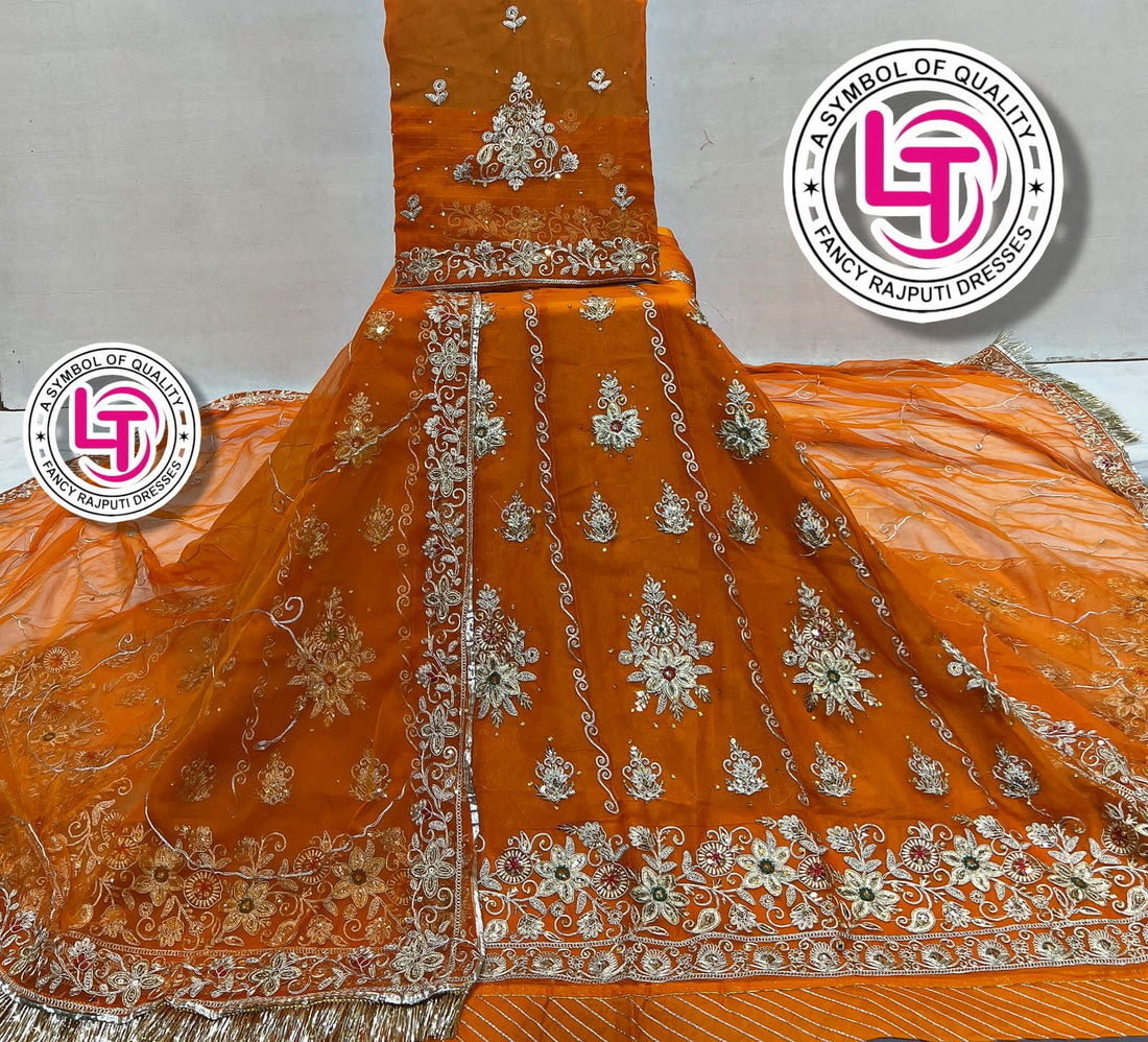 Orange Pure Georgette Chunri Rajsthani Rajputi Lehenga Choli 